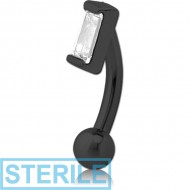 STERILE BLACK PVD COATED SURGICAL STEEL JEWELLED FANCY CURVED MICRO BARBELL - SQUARE