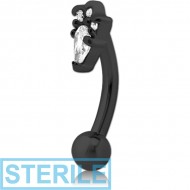 STERILE BLACK PVD COATED SURGICAL STEEL JEWELLED FANCY CURVED MICRO BARBELL - JESTER HAT