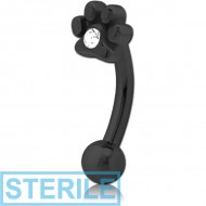 STERILE BLACK PVD COATED SURGICAL STEEL JEWELLED FANCY CURVED MICRO BARBELL - ANIMAL PAW CENTER GEM