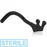 STERILE BLACK PVD COATED SURGICAL STEEL CROWN CURVED NOSE STUD