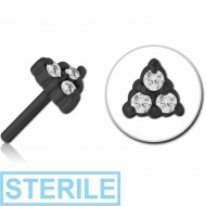 STERILE BLACK PVD COATED SURGICAL STEEL JEWELLED THREADLESS ATTACHMENT - TRIANGLE
