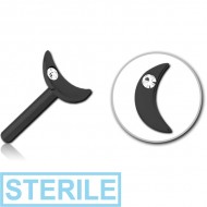 STERILE BLACK PVD COATED SURGICAL STEEL JEWELLED THREADLESS ATTACHMENT - CRESCENT SINGLE GEM