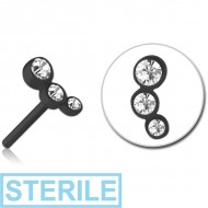 STERILE BLACK PVD COATED SURGICAL STEEL JEWELLED THREADLESS ATTACHMENT - TRIPLE JEWEL