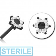 STERILE BLACK PVD COATED SURGICAL STEEL JEWELLED THREADLESS ATTACHMENT - FLOWER