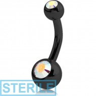 STERILE BLACK PVD COATED SURGICAL STEEL DOUBLE JEWELLED MINI NAVEL BANANA