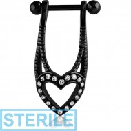 STERILE BLACK PVD COATED SURGICAL STEEL JEWELLED CARTILAGE SHIELD - BIG HEART