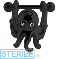 STERILE BLACK PVD COATED SURGICAL STEEL HIGH END CRYSTAL JEWELLED CARTILAGE SHIELD - SQUID