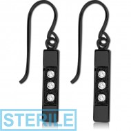 STERILE BLACK PVD COATED SURGICAL STEEL JEWELLED EARRINGS - RHOMBUS