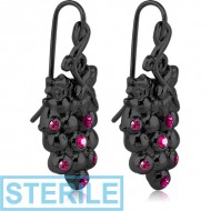 STERILE BLACK PVD COATED SURGICAL STEEL JEWELLED EARRINGS PAIR