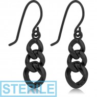 STERILE BLACK PVD COATED SURGICAL STEEL EARRINGS PAIR