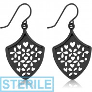 STERILE BLACK PVD COATED SURGICAL STEEL EARRINGS PAIR