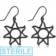 STERILE BLACK PVD COATED SURGICAL STEEL EARRINGS PAIR - SUN