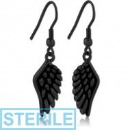 STERILE BLACK PVD COATED SURGICAL STEEL EARRINGS PAIR - WINGS