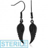STERILE BLACK PVD COATED SURGICAL STEEL EARRINGS PAIR - WINGS