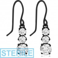 STERILE BLACK PVD COATED SURGICAL STEEL JEWELLED EARRINGS