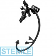 STERILE BLACK PVD COATED SURGICAL STEEL EAR CUFF - LEFT - DRAGON