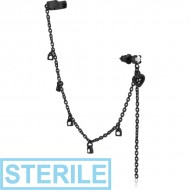STERILE BLACK PVD COATED SURGICAL STEEL JEWELLED EAR CUFF - HEART AND LOCK