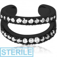 STERILE BLACK PVD COATED SURGICAL STEEL JEWELLED EAR CUFF