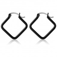 STERILE BLACK PVD COATED SURGICAL STEEL WIRE HOOP EARRINGS - RHOMBUS