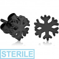 STERILE BLACK PVD COATED SURGICAL STEEL EAR STUDS PAIR - SNOWFLAKE
