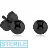STERILE BLACK PVD COATED SURGICAL STEEL EAR STUDS PAIR - BALL 3MM