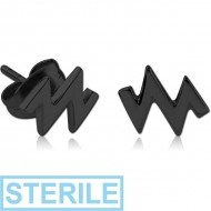 STERILE BLACK PVD COATED SURGICAL STEEL EAR STUDS PAIR