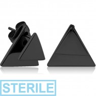 STERILE BLACK PVD COATED SURGICAL STEEL BACK EARRINGS WITH STUD PAIR - TRIANGLE