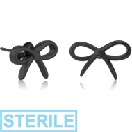 STERILE BLACK PVD COATED SURGICAL STEEL EAR STUDS PAIR - BOW