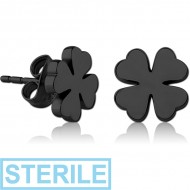 STERILE BLACK PVD COATED SURGICAL STEEL EAR STUDS PAIR - SHAMROCK