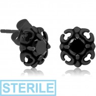 STERILE BLACK PVD COATED SURGICAL STEEL JEWELLED EAR STUDS
