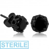 STERILE BLACK PVD COATED SURGICAL STEEL JEWELLED EAR STUDS PAIR