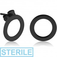STERILE BLACK PVD COATED SURGICAL STEEL EAR STUDS PAIR - O