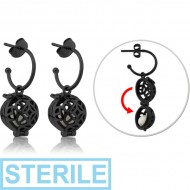 STERILE BLACK PVD COATED SURGICAL STEEL EAR STUDS PAIR - BALL LOCKET