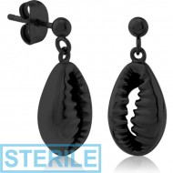 STERILE BLACK PVD COATED SURGICAL STEEL EAR STUDS PAIR - SHELL