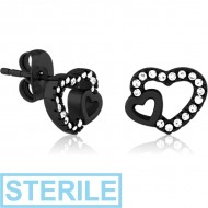 STERILE BLACK PVD COATED SURGICAL STEEL JEWELLED EAR STUDS PAIR