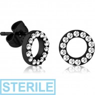 STERILE BLACK PVD COATED SURGICAL STEEL JEWELLED EAR STUDS PAIR