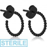 STERILE BLACK PVD COATED SURGICAL STEEL EAR STUDS PAIR