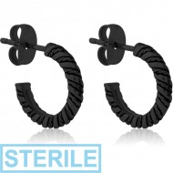 STERILE BLACK PVD COATED SURGICAL STEEL EAR STUDS PAIR