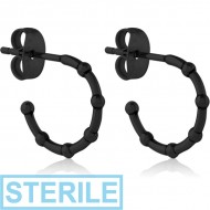 STERILE BLACK PVD COATED SURGICAL STEEL EAR STUDS PAIR