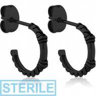 STERILE BLACK PVD COATED SURGICAL STEEL EAR STUDS PAIR