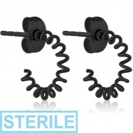 STERILE BLACK PVD COATED SURGICAL STEEL EAR STUDS PAIR