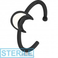 STERILE BLACK PVD COATED SURGICAL STEEL OPEN NOSE RING WITH ENAMEL - CRESCENT