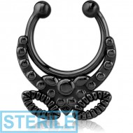 STERILE BLACK PVD COATED SURGICAL STEEL FAKE SEPTUM RING - V AND TWO EYES