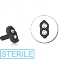 STERILE BLACK PVD COATED SURGICAL STEEL JEWELLED PUSH FIT ATTACHMENT FOR BIOFLEX INTERNAL LABRET - TWO GEMS EYES