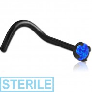 STERILE BLACK PVD COATED SURGICAL STEEL CURVED PRONG SET 2MM JEWELLED NOSE STUD WITH SYNTHETIC OPAL PIERCING