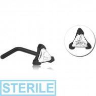 STERILE BLACK PVD COATED SURGICAL STEEL 90 DEGREE JEWELLED NOSE STUD - TRIANGLE