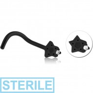 STERILE BLACK PVD COATED SURGICAL STEEL CURVED JEWELLED NOSE STUD