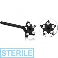 STERILE BLACK PVD COATED SURGICAL STEEL STRAIGHT JEWELLED NOSE STUD