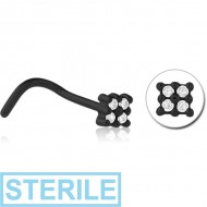 STERILE BLACK PVD COATED SURGICAL STEEL JEWELLED NOSE STUDS