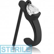 STERILE BLACK PVD COATED SURGICAL STEEL STRAIGHT JEWELLED WRAP AROUND NOSE STUD - HEART